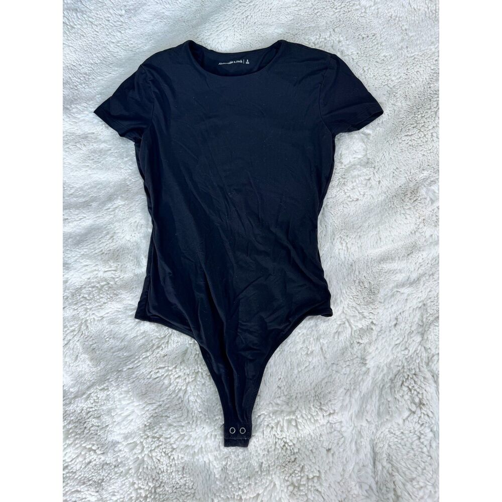 Abercrombie & Fitch Black Short Sleeve Bodysuit Size S Fitted Basic